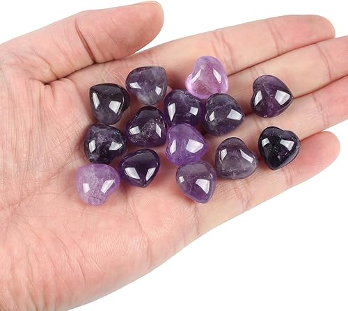 Miniatura 2 de Loveliome 7 piezas de piedra energética natural de cristal de palmera curativa de corazón de amatista (0.6 pulgadas), Piedra