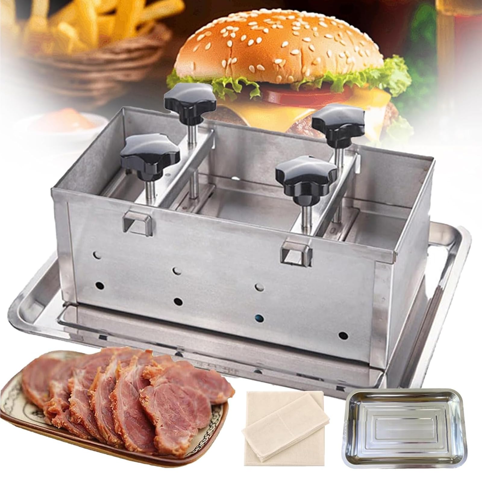 Forma do wyciskania mięsa ze stali nierdzewnej, dwuśrubowe urządzenie ciśnieniowe do domowego mięsa obiadowego, suwaka do burgera, narzędzie do prasowania wołowiny BBQ