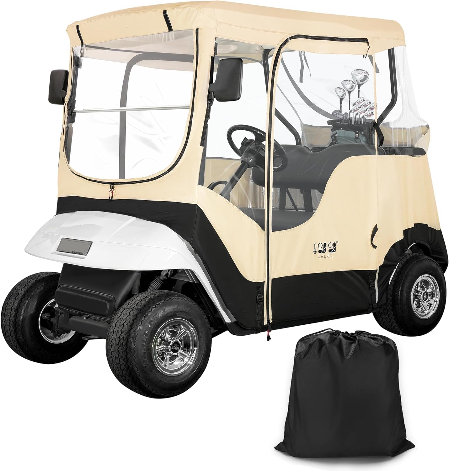 10L0L Golfwagen-Gehäuse für 2 Beifahrer für EZGO TXT RXV, wasserdicht, tragbar, fahrbar, Golf-Buggy-Aufbewahrung, Reise-4-seitiges Gehäuse, Beige