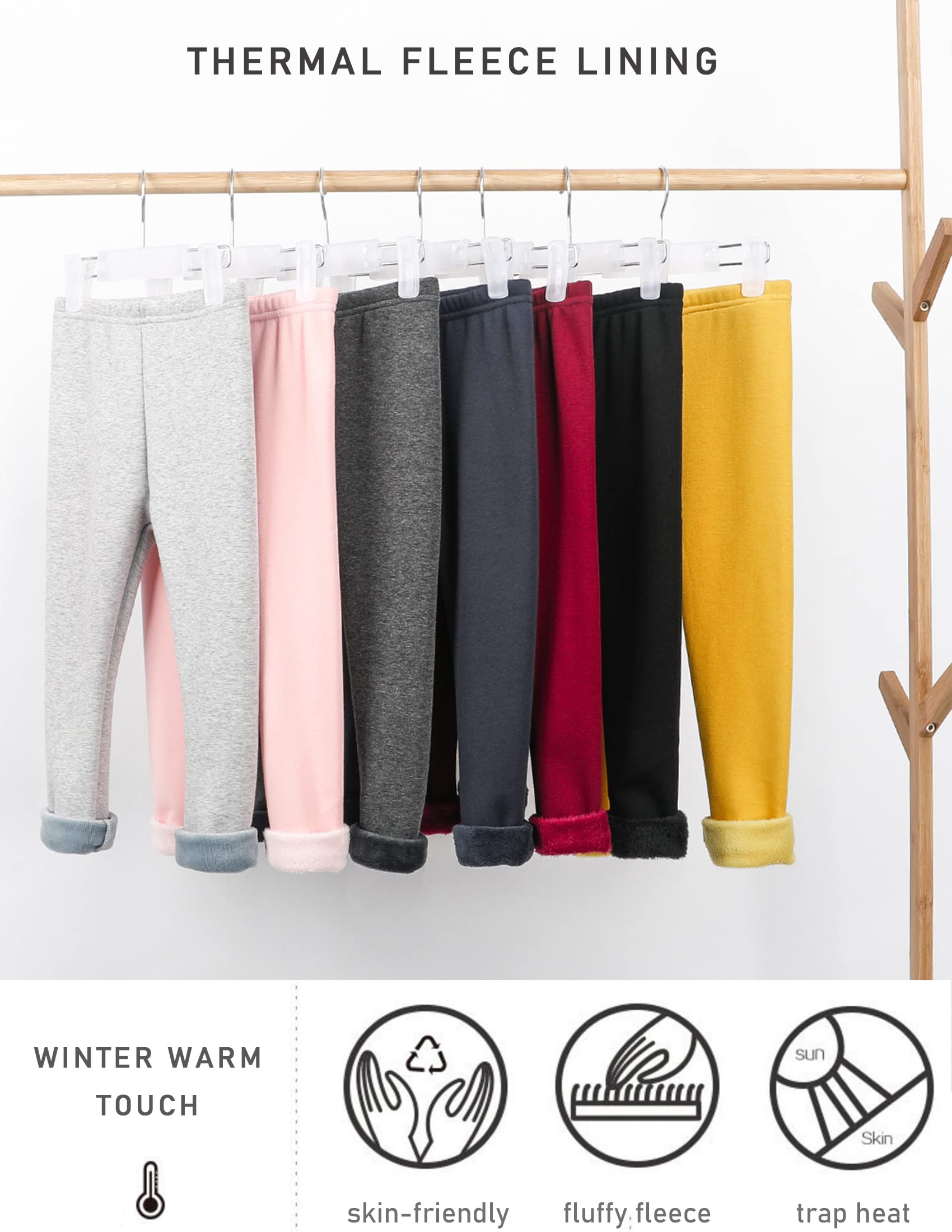 Kiench Mädchen Leggings Winter Dick Gefüttert Hosen Baumwolle 4er-Pack