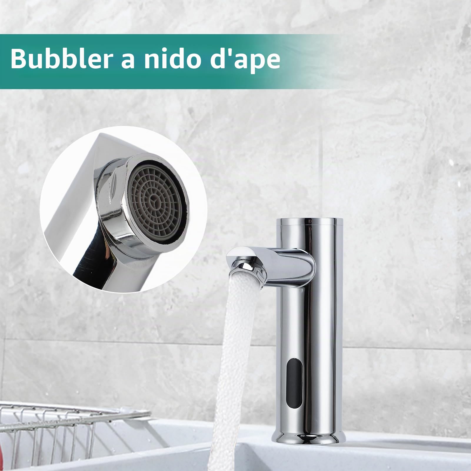 Gugxiom Rubinetto da Bagno Senza Contatto, Sensore Automatico Lavandino Mani Libere, Ottone Massiccio 1 Foro, per Cucine e Servizi Igienici