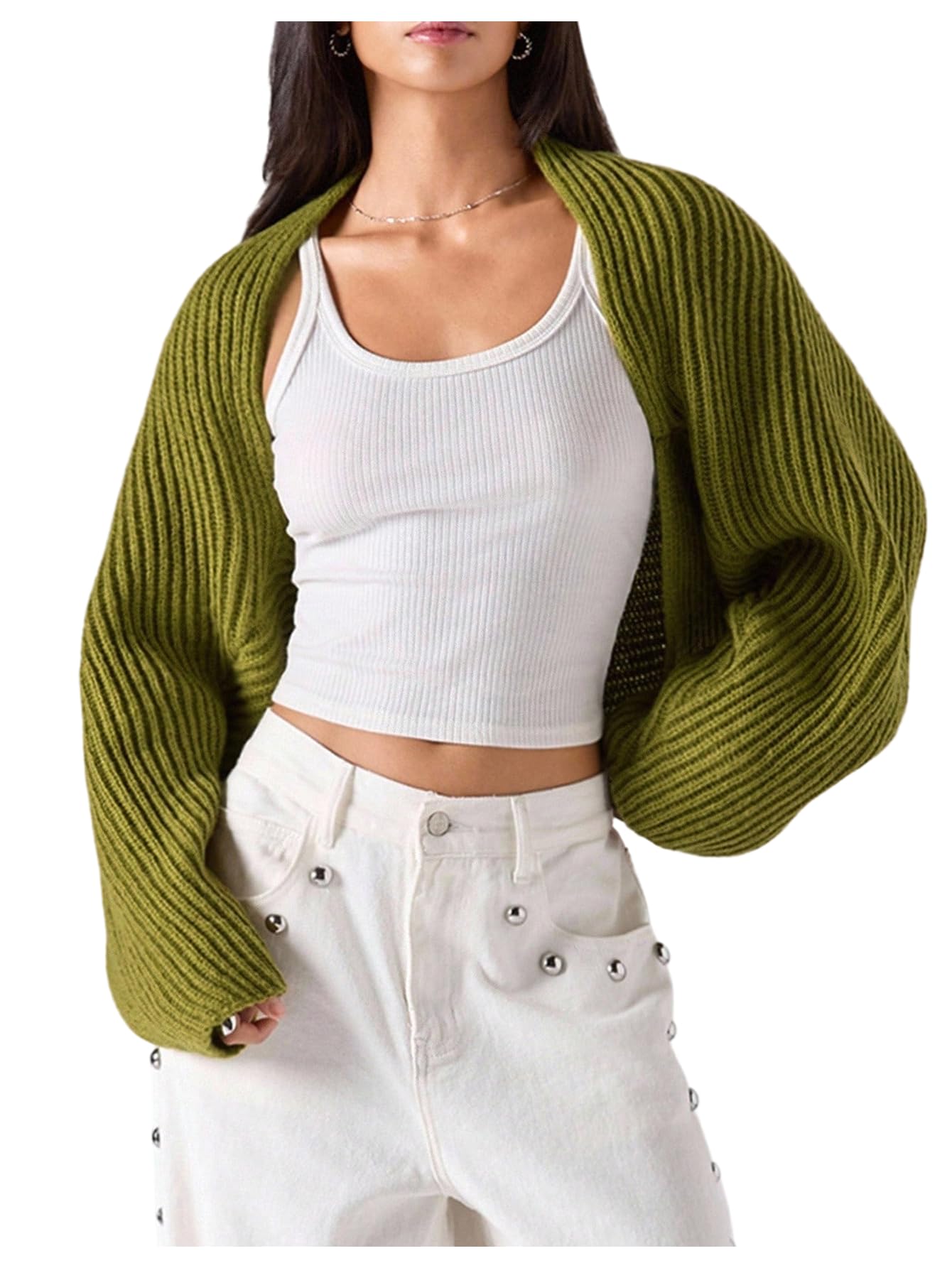 women's ribbed knit open front cardigan long sleeve cropped sweater fall outfits