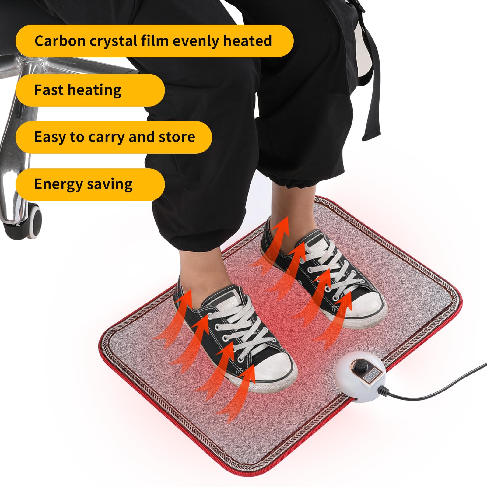 AC 110V Heated Floor Mat for Foot, Gray Carbon Crystal Heating Pad, Electric Heated Foot Warmers for Office, Home