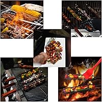 Vista 6 de Kabob - Juego de 6 cestas antiadherentes para parrilla y 6 brochetas de acero inoxidable, color naranja, 15.5 pulgadas, acero