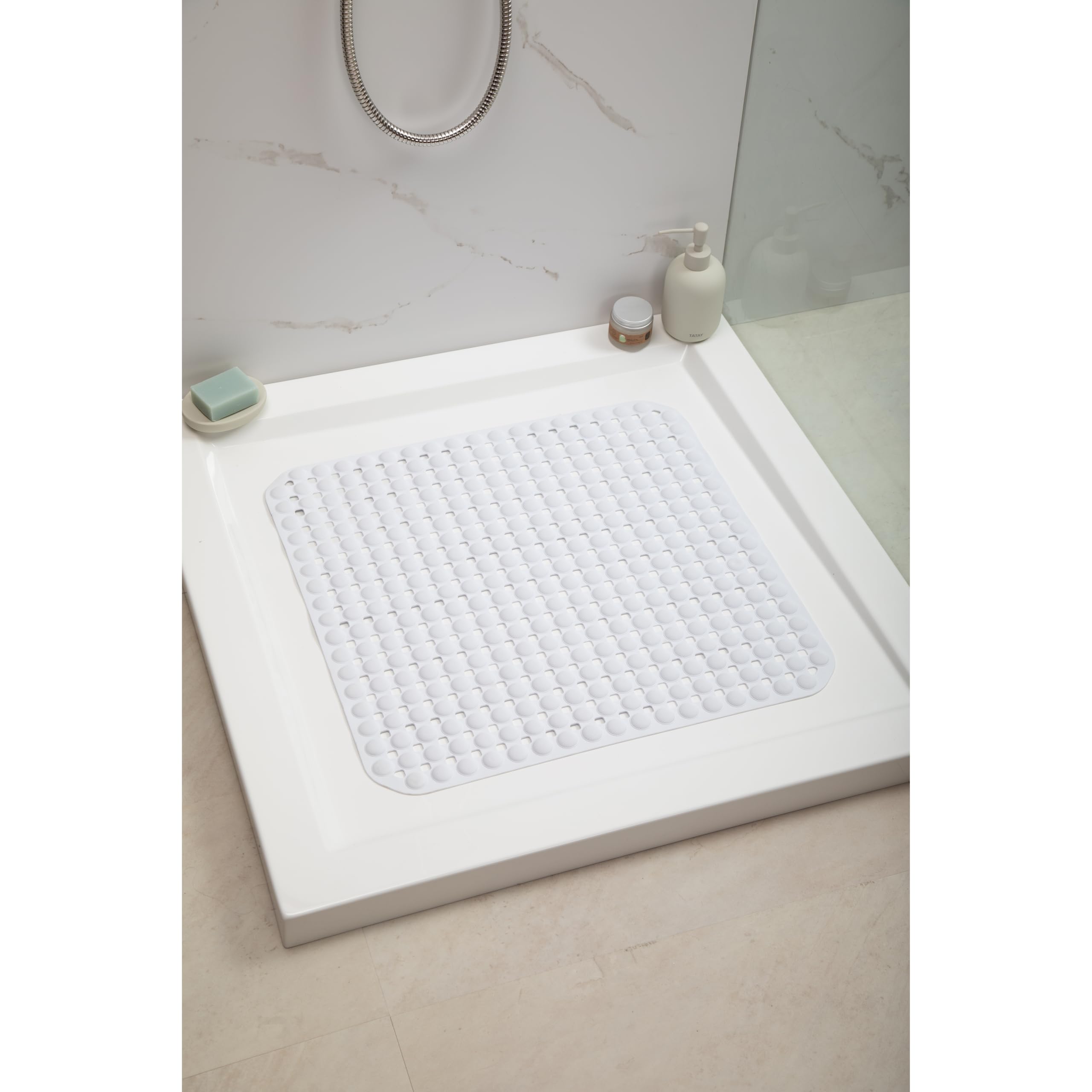 TATAY Alfombra Bañera Antideslizante | 50% Material Reciclado | Ventosas de Alta Sujeción y Sensación Placentera Durabilidad | Tacto Suave y Cómodo | 54 x 54 cm - Blanco
