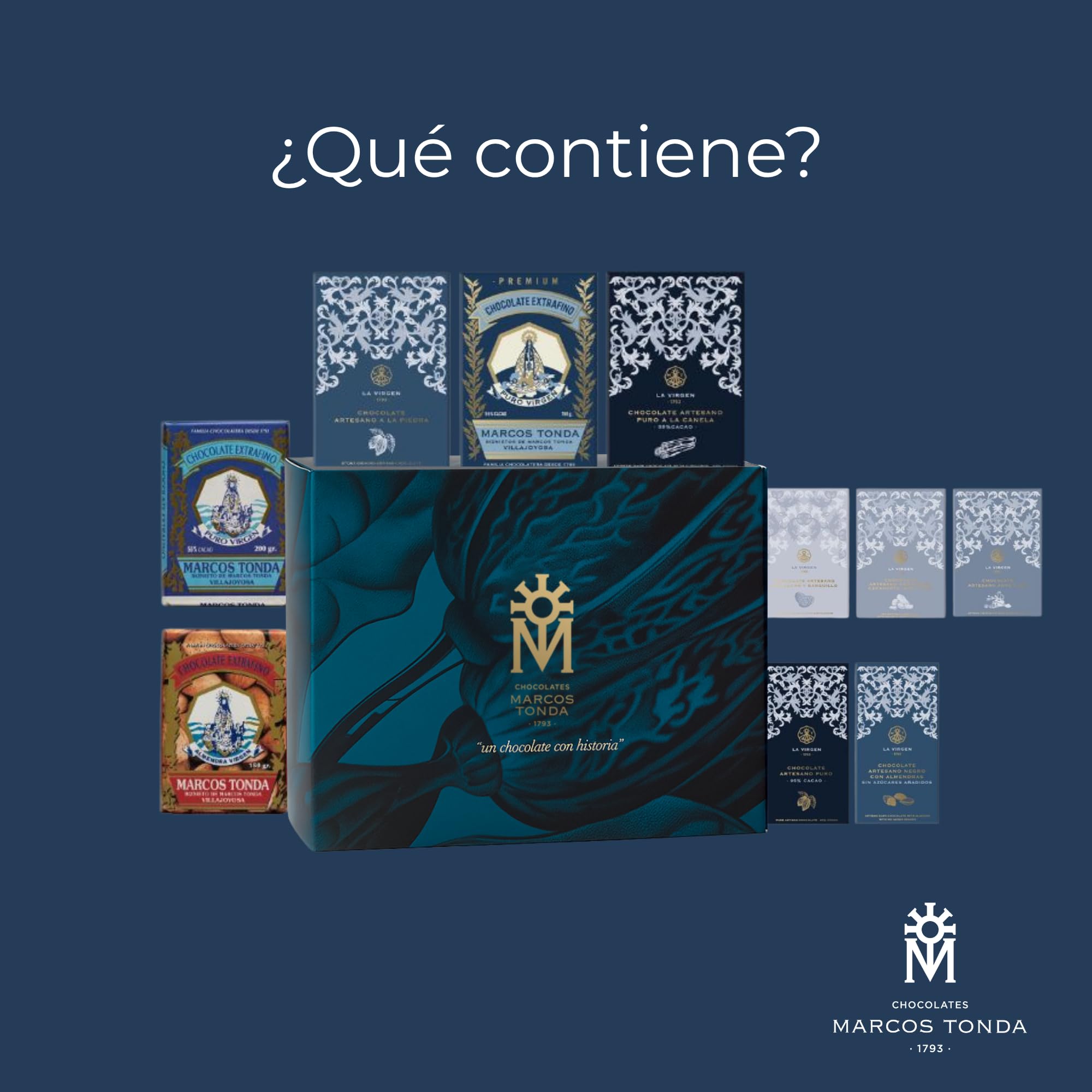 Chocolates Marcos Tonda - Lote La Virgen | Chocolates Originales Para Regalar | Caja Para Regalar Desde 1793 | Puro Artesano 100g y 200g | 10 Tabletas