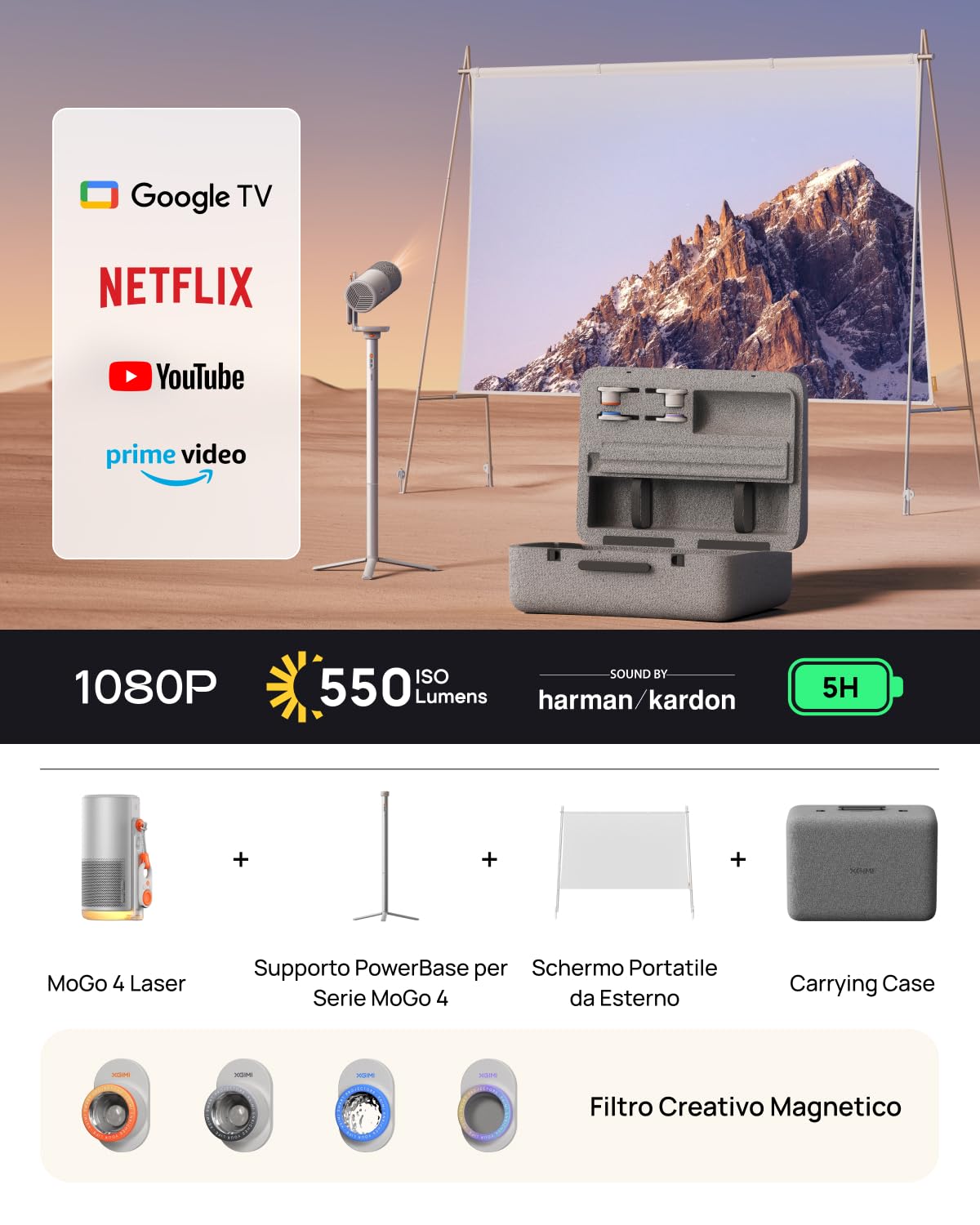 Proiettore Laser XGIMI MoGo 4 550 Lumens ISO GTV Netflix Portable - Dettaglio