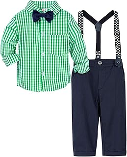 mintgreen Baby,Clothing,Baby Boys 0-24m,Outfits & Clothing Sets mintgreen Baby Boy Outfits Set, 4pcs Infant Gentalman Wedding Suit Long Sleeves Striped Shirts + Trousers + Suspenders + Bowtie