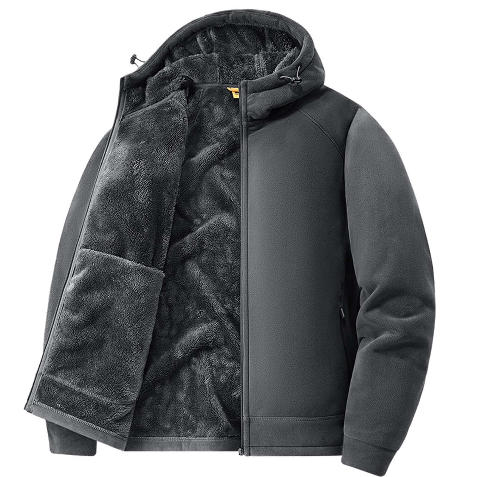 Veste à capuche pour homme - Veste polaire doublée - Veste thermique d'hiver en coton chaud - Veste d'hiver - Coupe-vent - Veste de trekking - Manteau d'hiver avec fermeture éclair et capuche