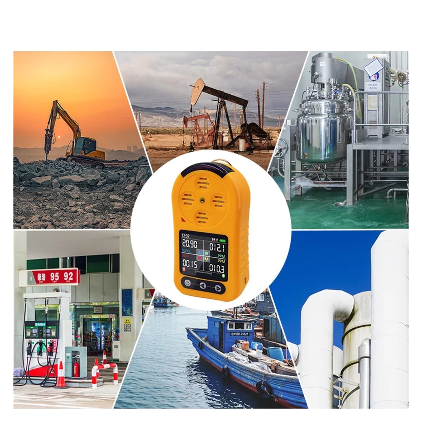 Détecteur de gaz Portable sans Fil 4 en 1 O2 CO LEL H2S avec Alarme et Affichage Temps Réel