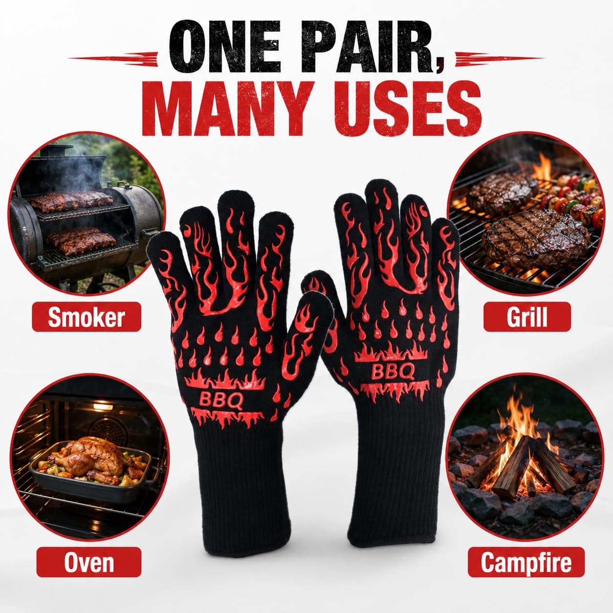 2 paia di guanti da barbecue resistenti al calore fino a 800 °C, guanti da griglia per affumicare carne, guanti da cucina in silicone antiscivolo con polsino lungo, guanti da forno per barbecue