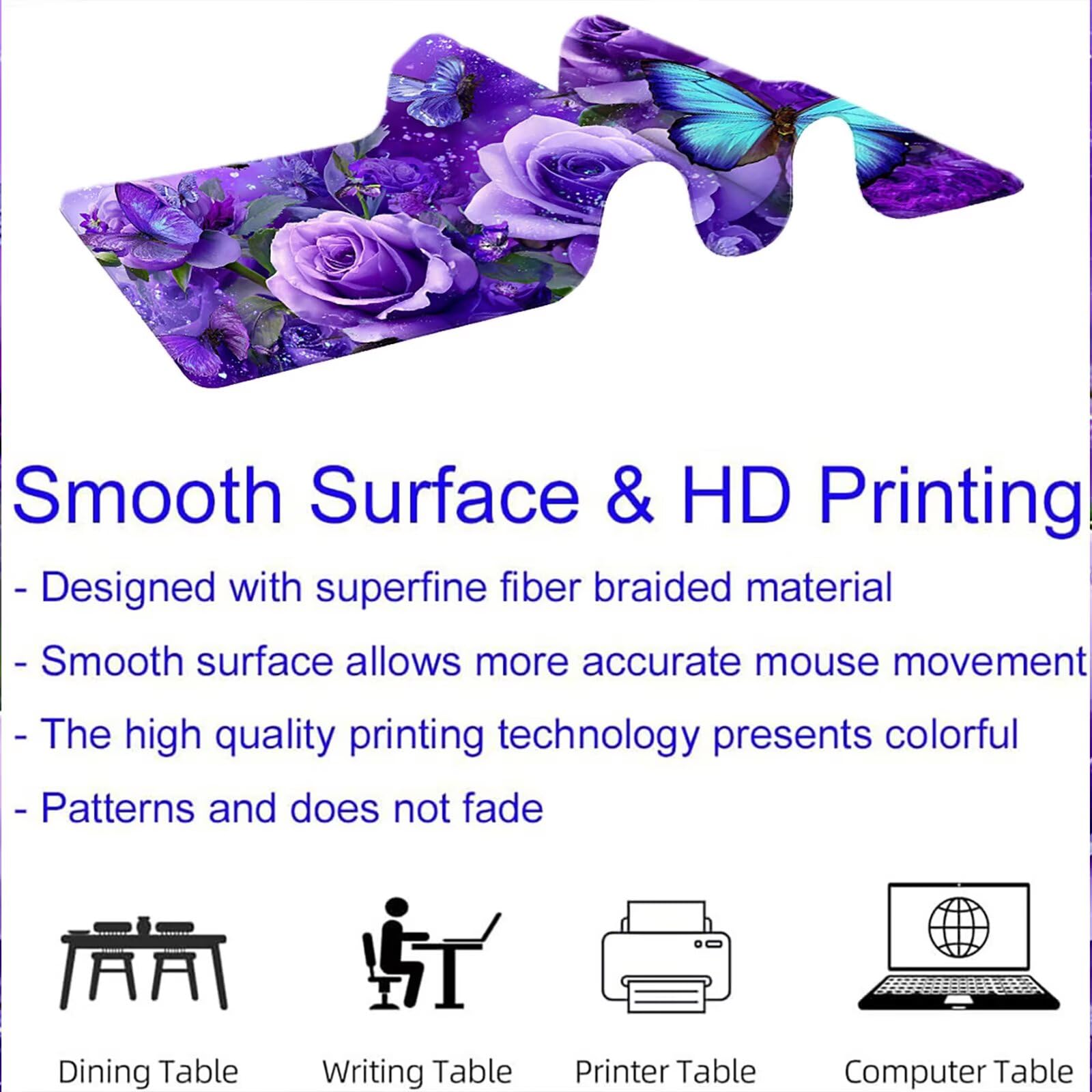 Podkładka pod mysz XXL kwiaty/motyl 1200 x 600 mm duża podkładka pod mysz szyte krawędzie wodoodporna antypoślizgowa duże rozszerzone akcesoria biurowe do PC, przenośna poprawia dokładność i szybkość