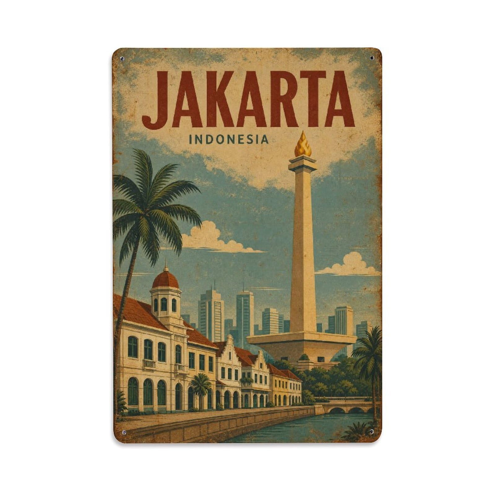 Metal Tin Sign Retro Travel Indonesia Jakarta