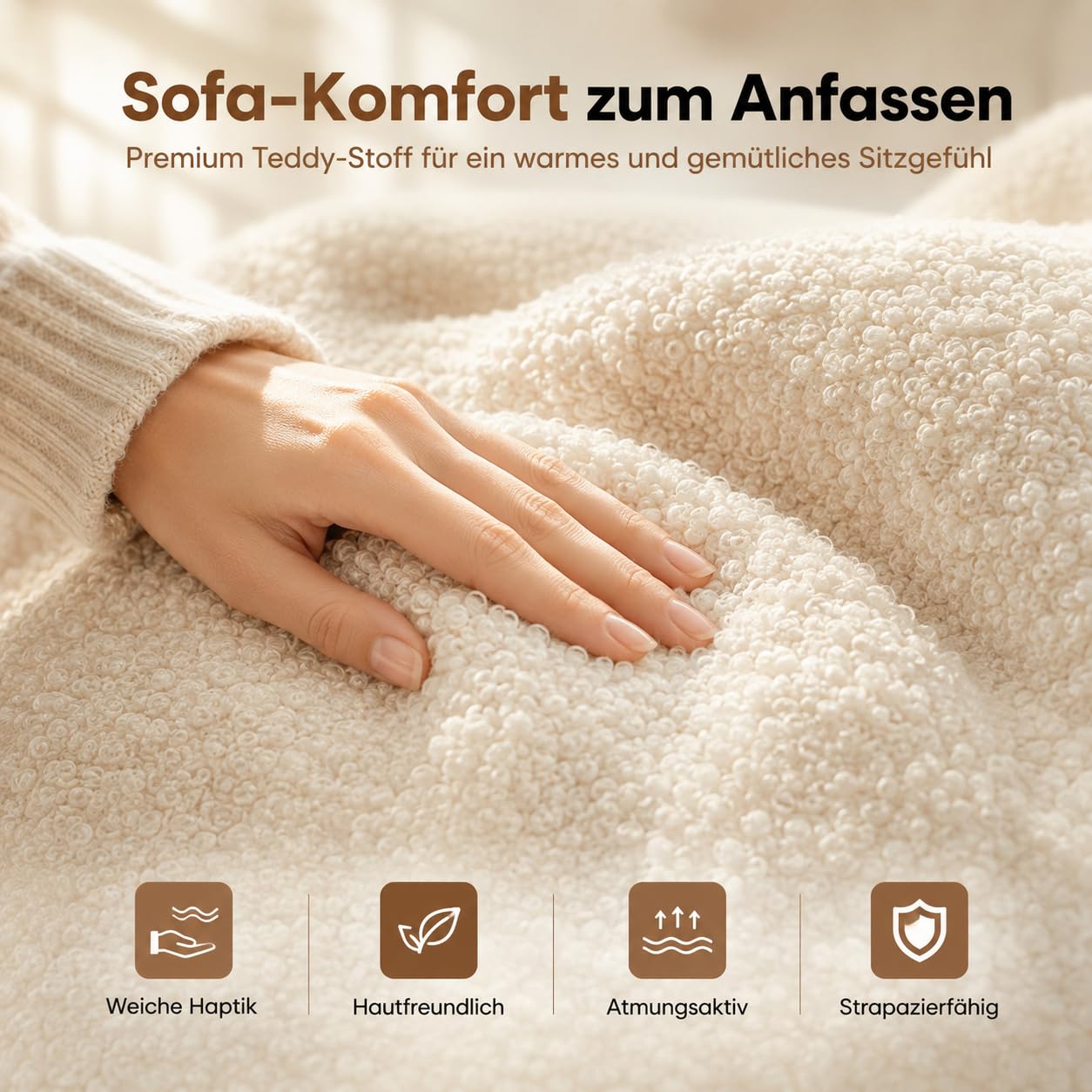 HOMRELEXA Bürostuhl mit Fußstütze, Teddy-Stoff Sessel für Home Office, 135° Verstellbare Rückenlehne, Extra Breiter Sitz für Schneidersitz, Drehstuhl zum Arbeiten, Lesen und Entspannen, Weiß