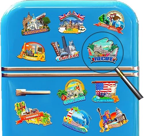 Miniatura 4 de Recife - Imán de Brasil para nevera de madera 3D, monumentos de viaje, coleccionables, recuerdos, decoración hecha a mano -4233