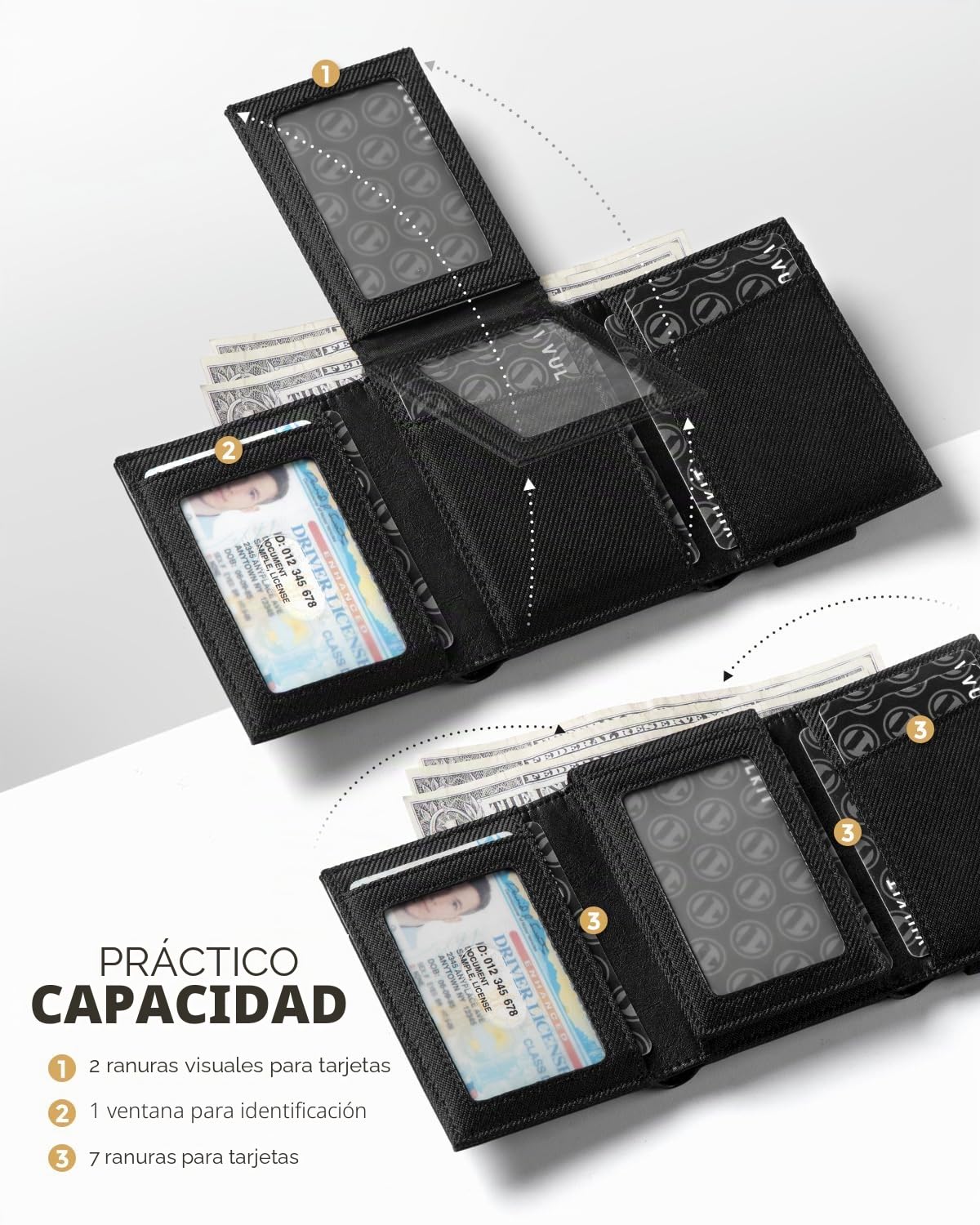 VULKIT Carteras para Hombre de Piel Minimalista Billeteras para Hombre RFID Bloqueo Porta Tarjetas y Billetes Tríptico Tarjetero Hombres con Porta Monedas, Negro