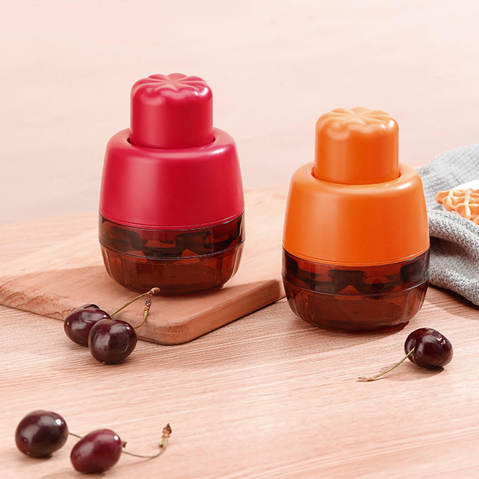 ZIZEV Cherry Pitter Tool, Pit Remover Multiple Olive Cherry Seed Remove 7 Holes Labor Saving Push Down Cherry Corer Pitting Tool, Easy to Use for Making Cherry Jam for Kitchen (Orange)