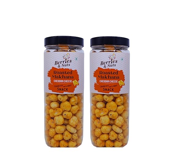 Berries & Nuts Cheddar Cheese Flavored and Roasted Makhana, Healthy Snacks, Super Food, 70 Grams (Pack of 2)