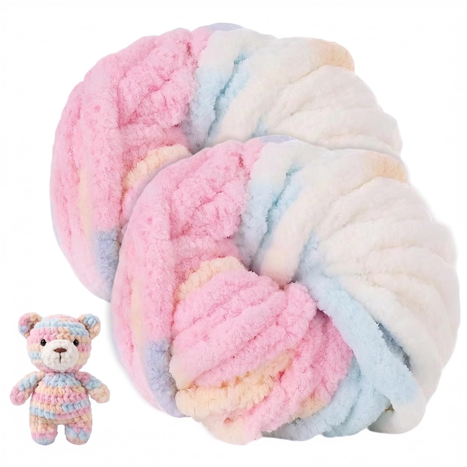 2 Pack Chunky Wool Yarn, 250g Chenille Super Soft Fluffy Velvet Chunky Yarn for Crochet Amigurumi Hand Knitting Thick for Making Blankets Scarves Cushion Hats Bags Pet Bed Pillow DIY Crafts