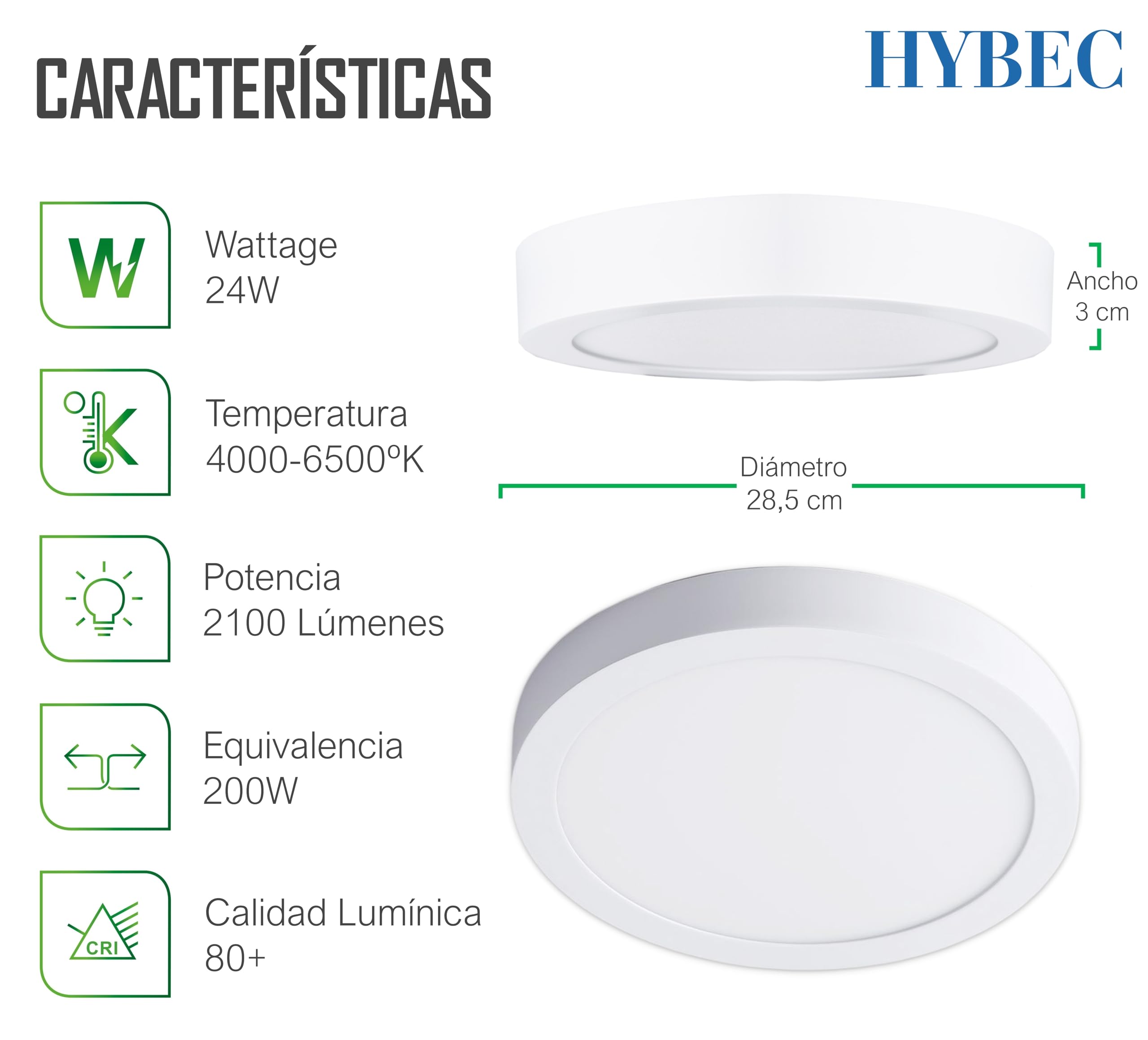 CLAR HYBEC - Downlight Techo Superficie 24W, Focos Interior, Plafón LED, Blanco Neutro 4000Kº (Pack 5)
