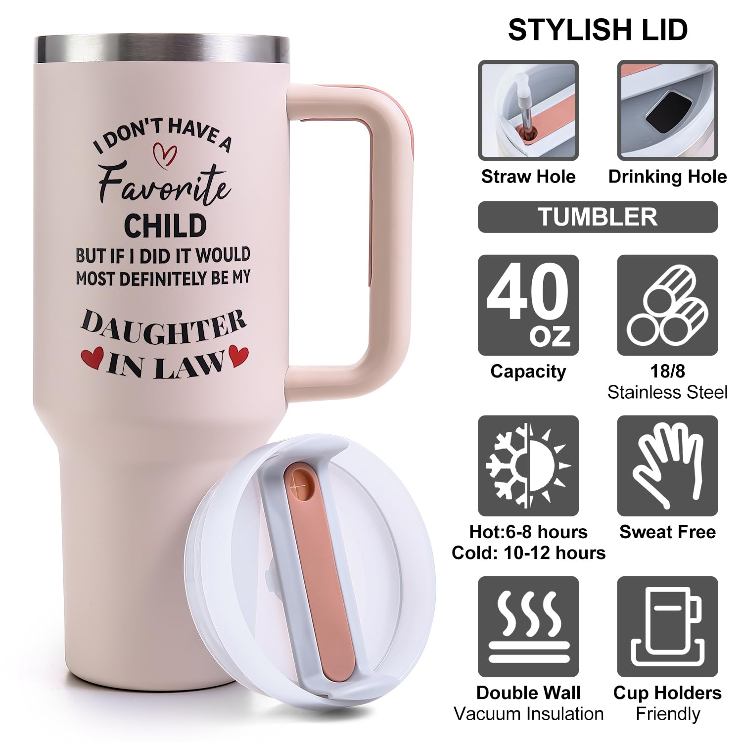 Mothers Day Gifts for Daughter in Law Tumbler with Handle 40oz - Daughter in Law Mug Birthday Gifts，Mother’s Day Birthday,Christmas