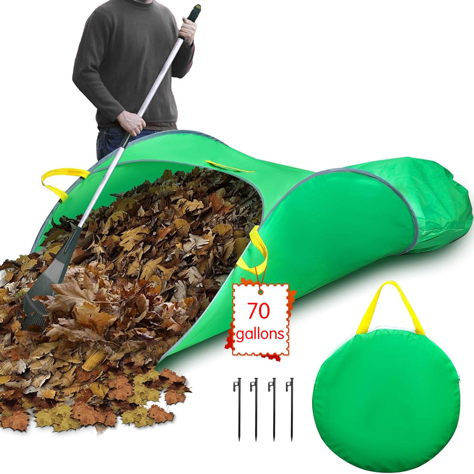 Bolsa de Recogida de Hojas caídas 70 galones,Bolsas de jardín Reutilizables,Plegables,con Asas,Gran Capacidad,Resistente a Los Rayos UV,Robusto,Resistentes al Agua,para césped,Hojas