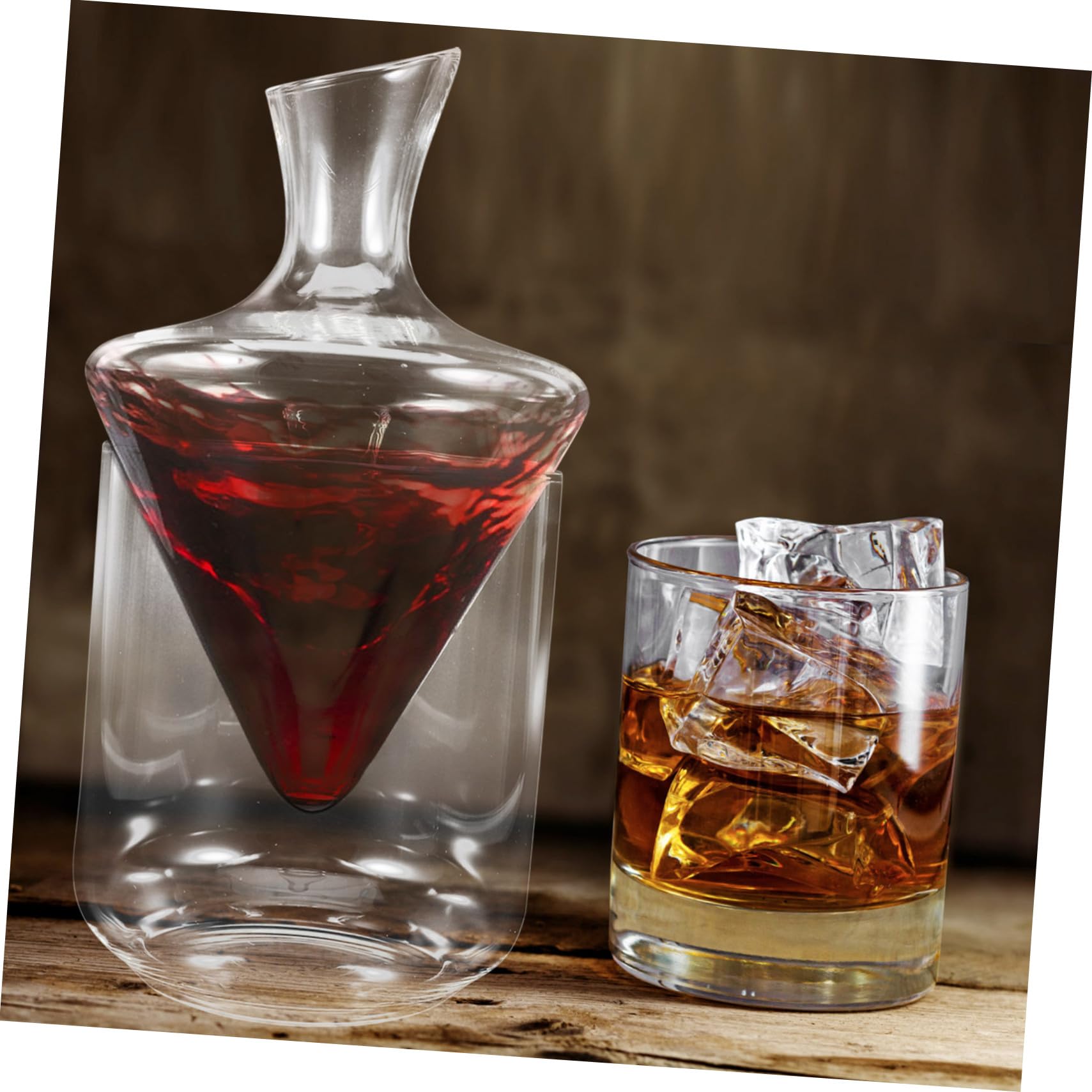Decantador Diseño Clásico de Vidrio Transparente Inclinado para Vino | Cubo de Hielo Transparente, Acabado Fino y Forma Especial, Estilo Moderno y Elegante