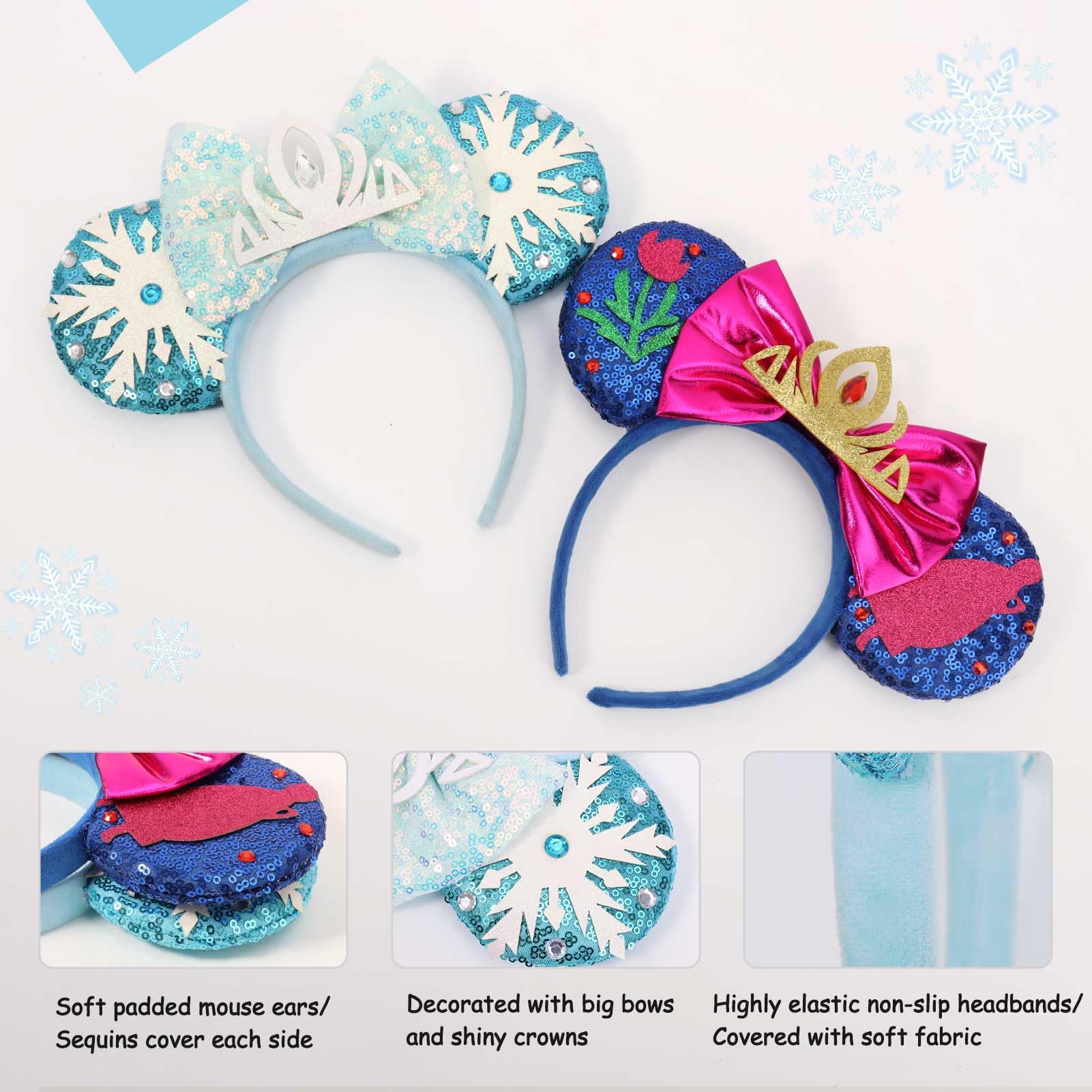 Women\'s Pink Polyester Sequin Bow Mickey Mouse Headband Hair Accessory Princess Mouse Ears Sequin Minnie Mickey Headband Ears for  main image 2
