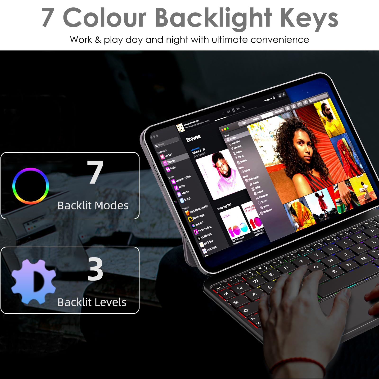 TECHGEAR Custodia Magic Keyboard per iPad Mini 7 (A17 Pro) e iPad Mini 6, sottile supporto magnetico galleggiante, Bluetooth QWERTY, Trackpad multi-touch, tastiera retroilluminata a 7 colori per
