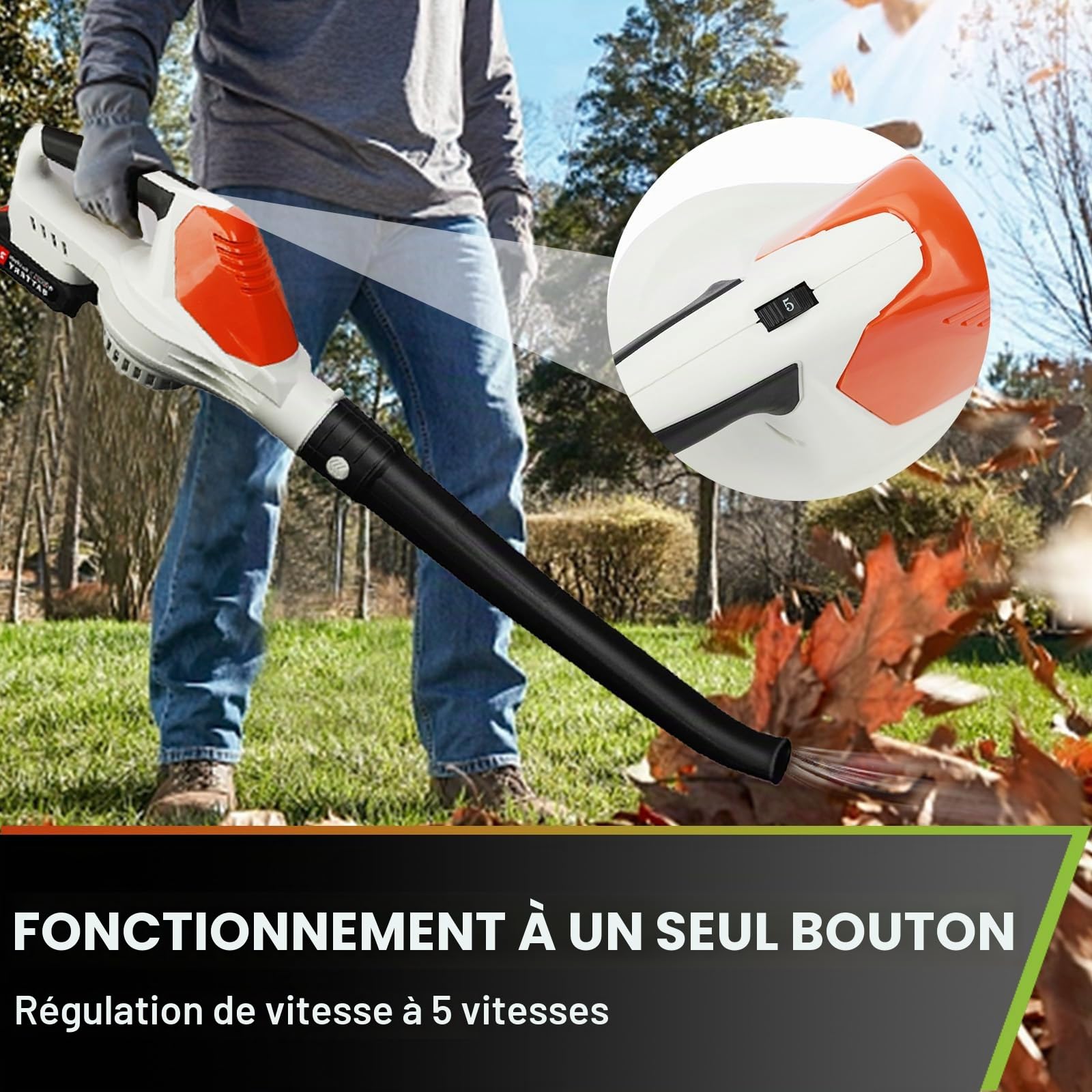 Souffleur à feuilles sans fil 24 V avec batterie et chargeur, souffleur électrique pour l'entretien de la pelouse, souffleur à feuilles à piles, souffleur sans fil, léger, pour toutes les saisons