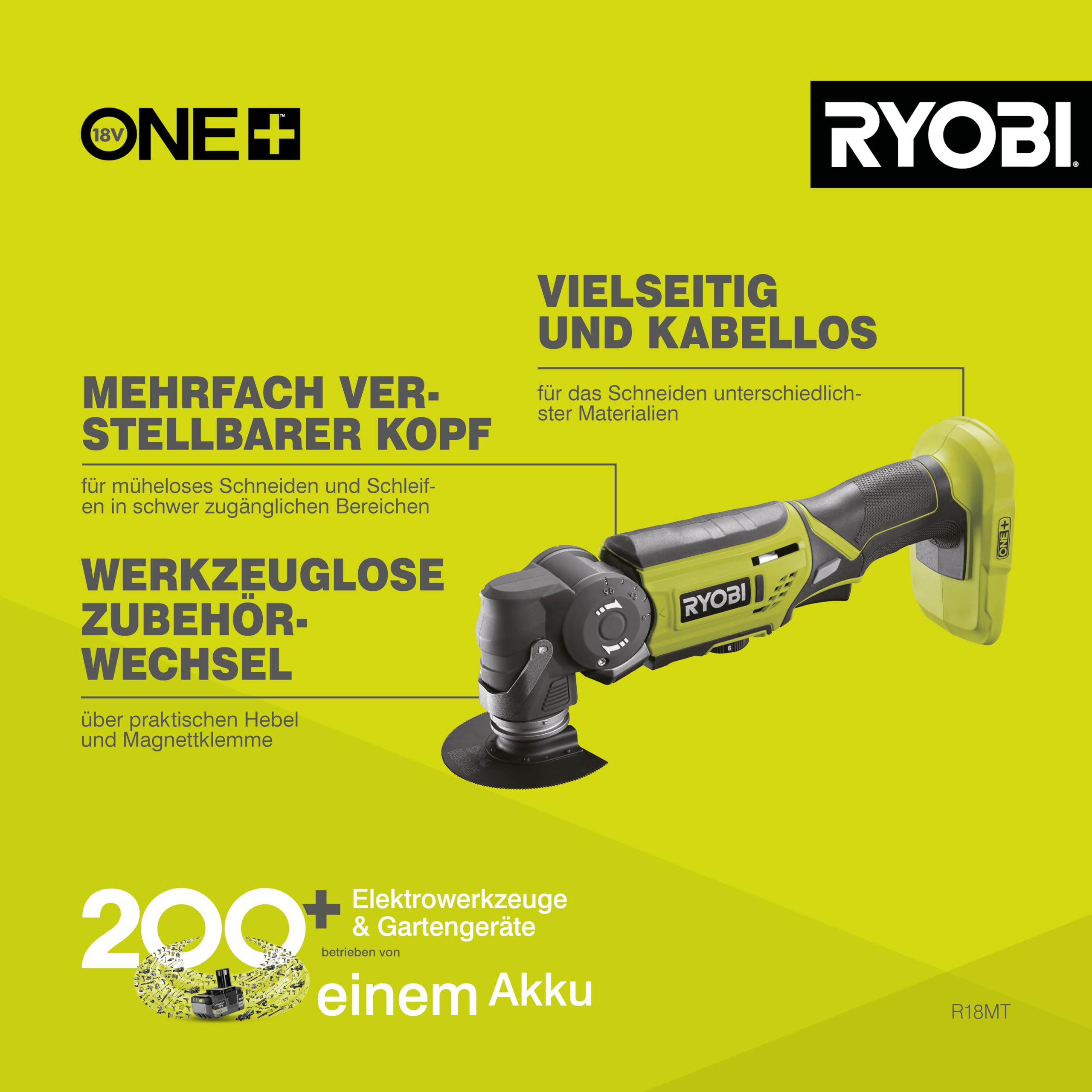RYOBI 18 V ONE+ Akku-Multitool R18MT-0 6 Geschwindigkeiten Werkzeugloser Zubehörwechsel
