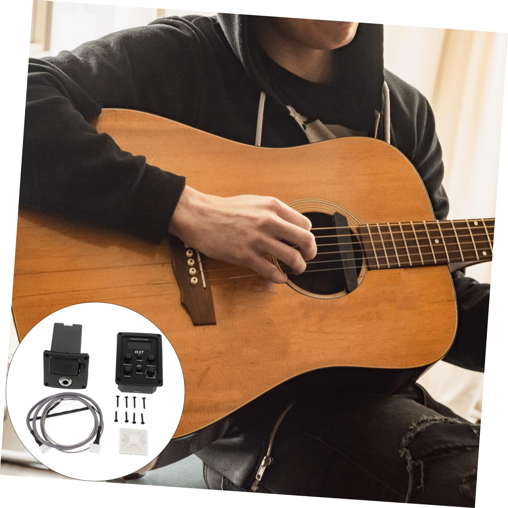 Toyvian 2 sztuki 4 wzmacniaczy gitarowych do mikrofonu basowego, przyssawki, kompensacja, przedwzmacniacz do gitary akustycznej, korektor, ekran wyświetlacza, zbieranie baterii