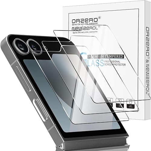 Orzero Paquete de 3 protectores de pantalla de vidrio templado compatibles con Samsung Galaxy Z Flip 5 5G (solo para pantalla trasera), bordes de