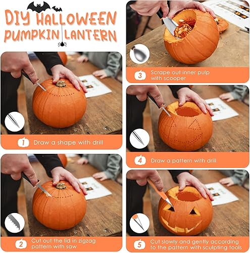 Miniatura 4 de KATUMO Herramienta de tallado de calabaza, kit de corte de calabaza resistente de 13 piezas con herramientas de escultura de detalles profesionales,