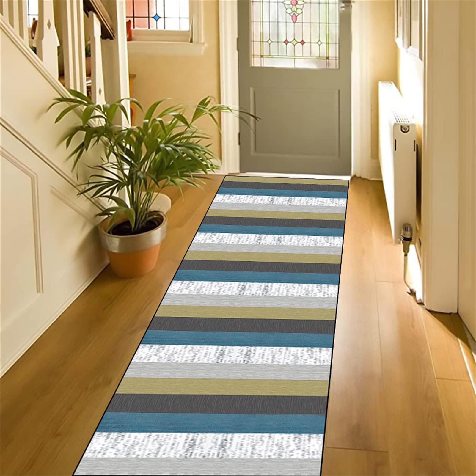Zwarte loper, tapijt, lang, vintage gang, loper, antislip, wasbaar, 120 x 350 cm, modern, bladpatroon, duurzaam, loper, keuken, gang, polyester