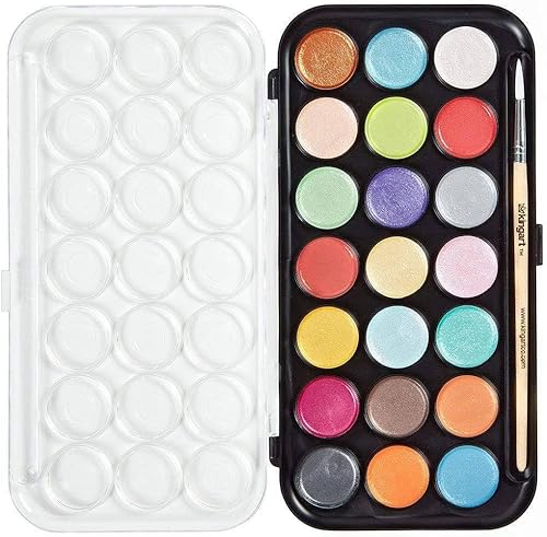 KINGART Juego de sartenes para acuarela, colores nacarados, 21 tonos únicos y pincel de pintura
