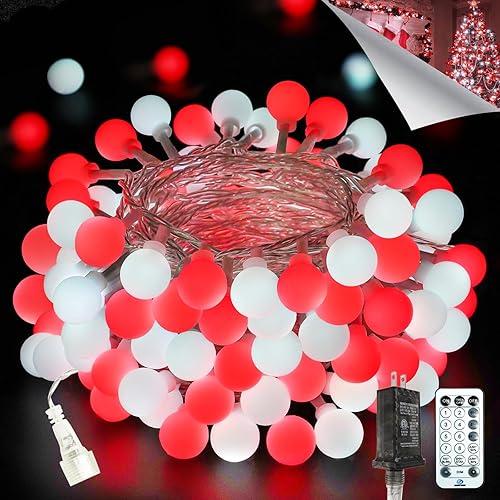 Miniatura 28 de LORRYTE Luces de Navidad conectables de 100 luces LED para exteriores e interiores - Luces de cadena globo multicolor de 43 pies con control remoto,