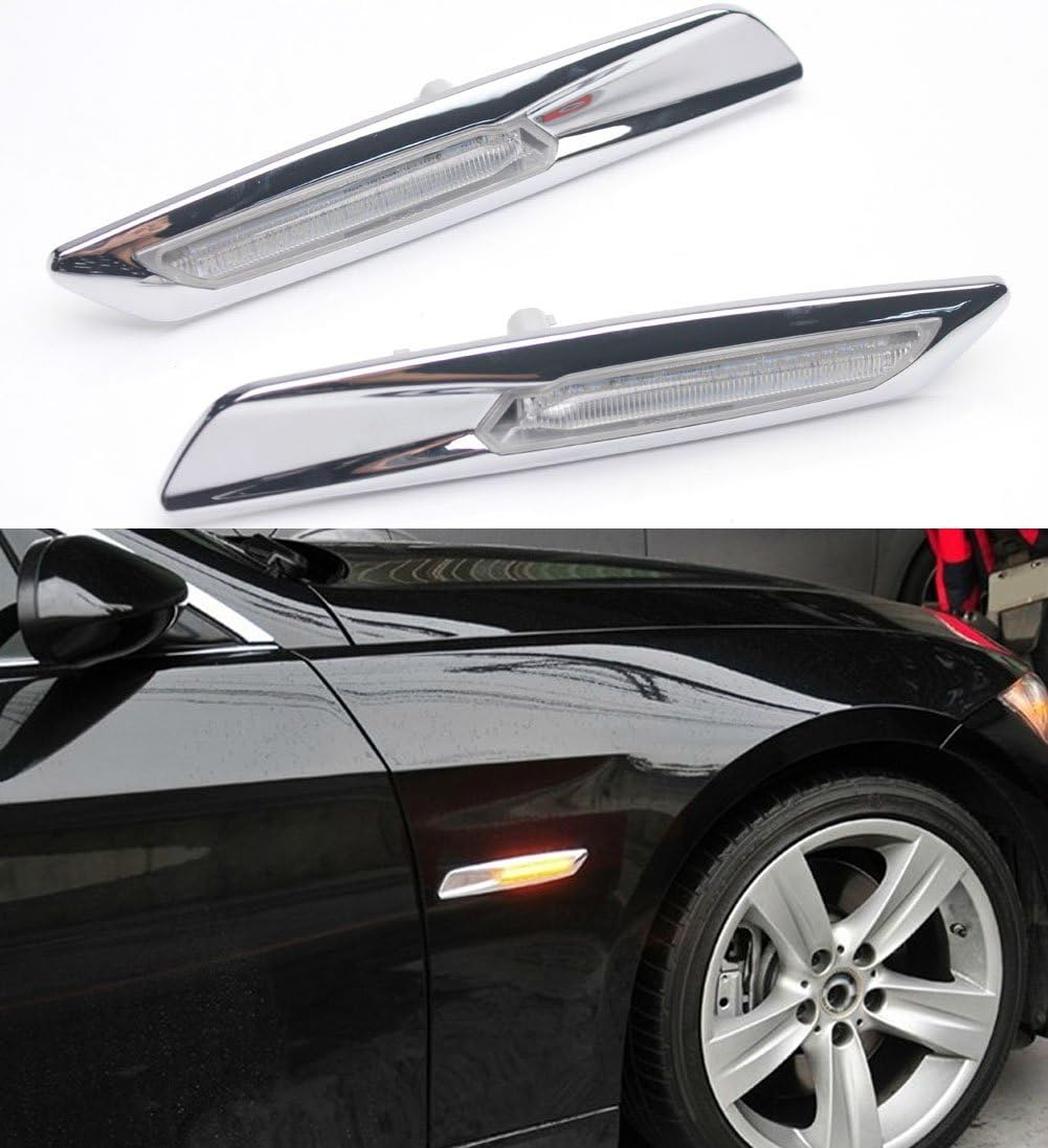 2x Black/Chrome Trim LED Side marker Turn ligths signal For BMW E60 E82 E87 E88 E90 E91 (White Trim)