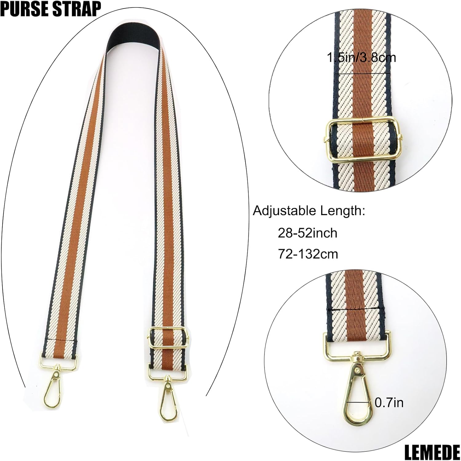 Adjustable Brown Purse Strap - 1.5" Wide Handbags, Camera, Guitar, Phone & Crossbody Bag Replacement Shoulder Straps(Gold Hardware) - Image 2