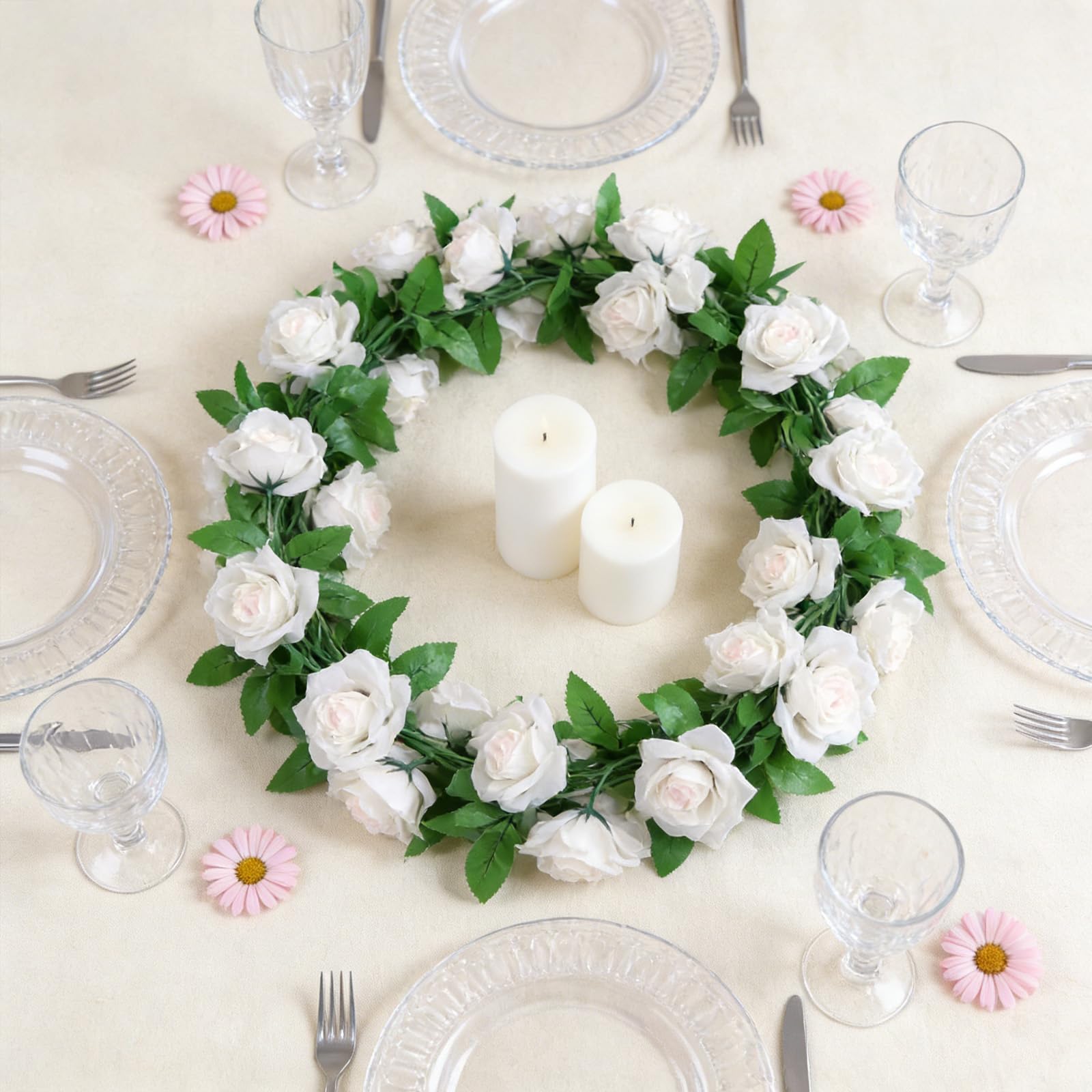 Lot de 6 guirlandes de fleurs artificielles à suspendre pour fête de mariage, mur, jardin, table, décoration d'intérieur (blanc)