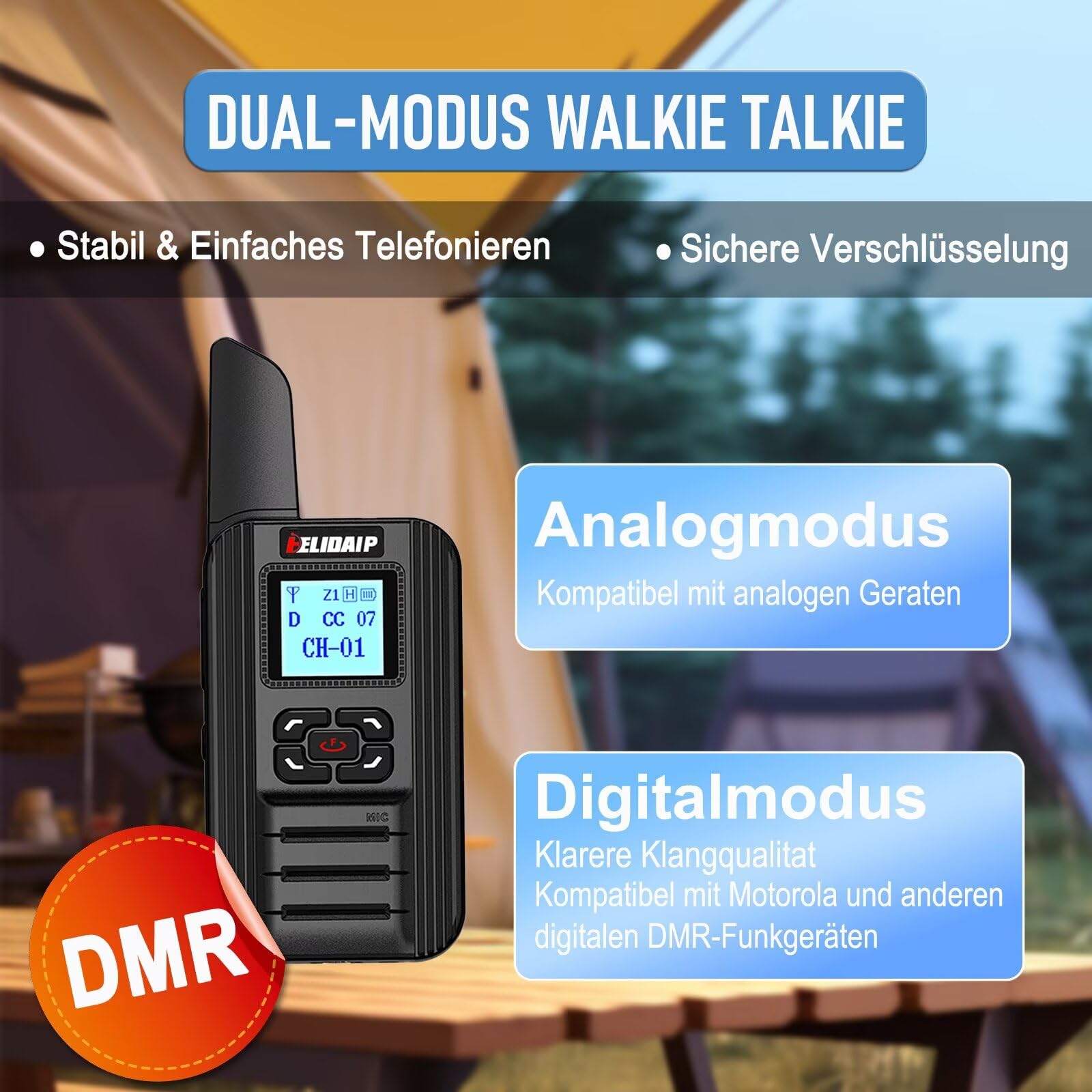 F-711 Mini Walkie Talkies DMR Digital Analog Funkgerät Aufladbar | USB-C 2000mAh Wiederaufladbarer Tragbare Funkgeräte für Restaurant Event Sicherheitsdienst Wanderabenteuer Outdoor, 1 Paar