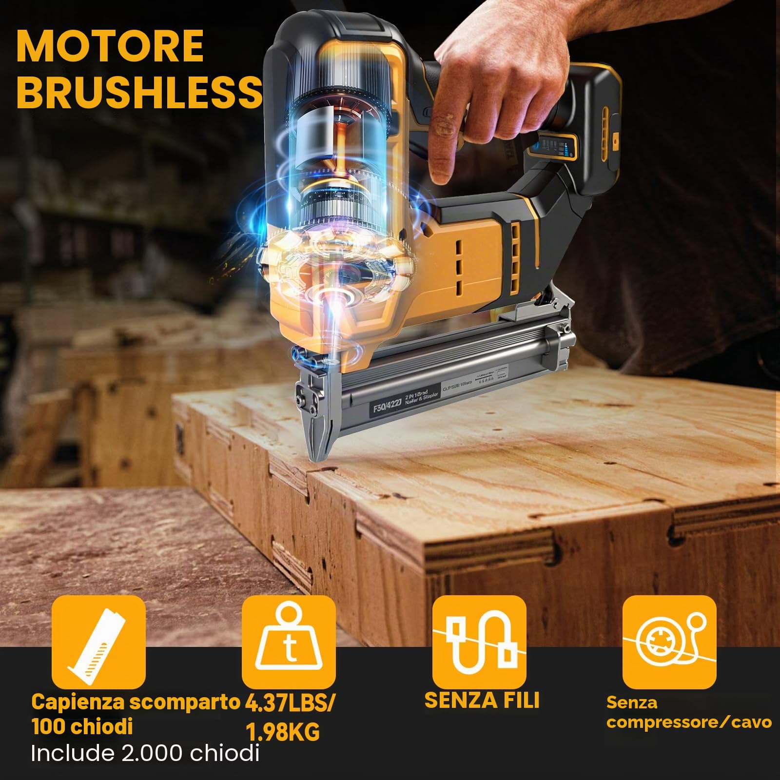 Chiodatrice senza fili per batteria Dewalt 18V 20V, pinzatrice senza fili 2-in-1, pinzatrice a batteria 18GA con 1000 chiodi e 1000 graffette per miglioramento della casa e falegnameria