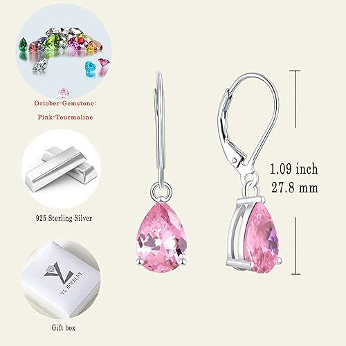 Miniatura 6 de YL Aretes colgantes de plata de ley 925, aretes de lágrima con piedra natal, regalos de joyería para mujer, Circonita cúbica