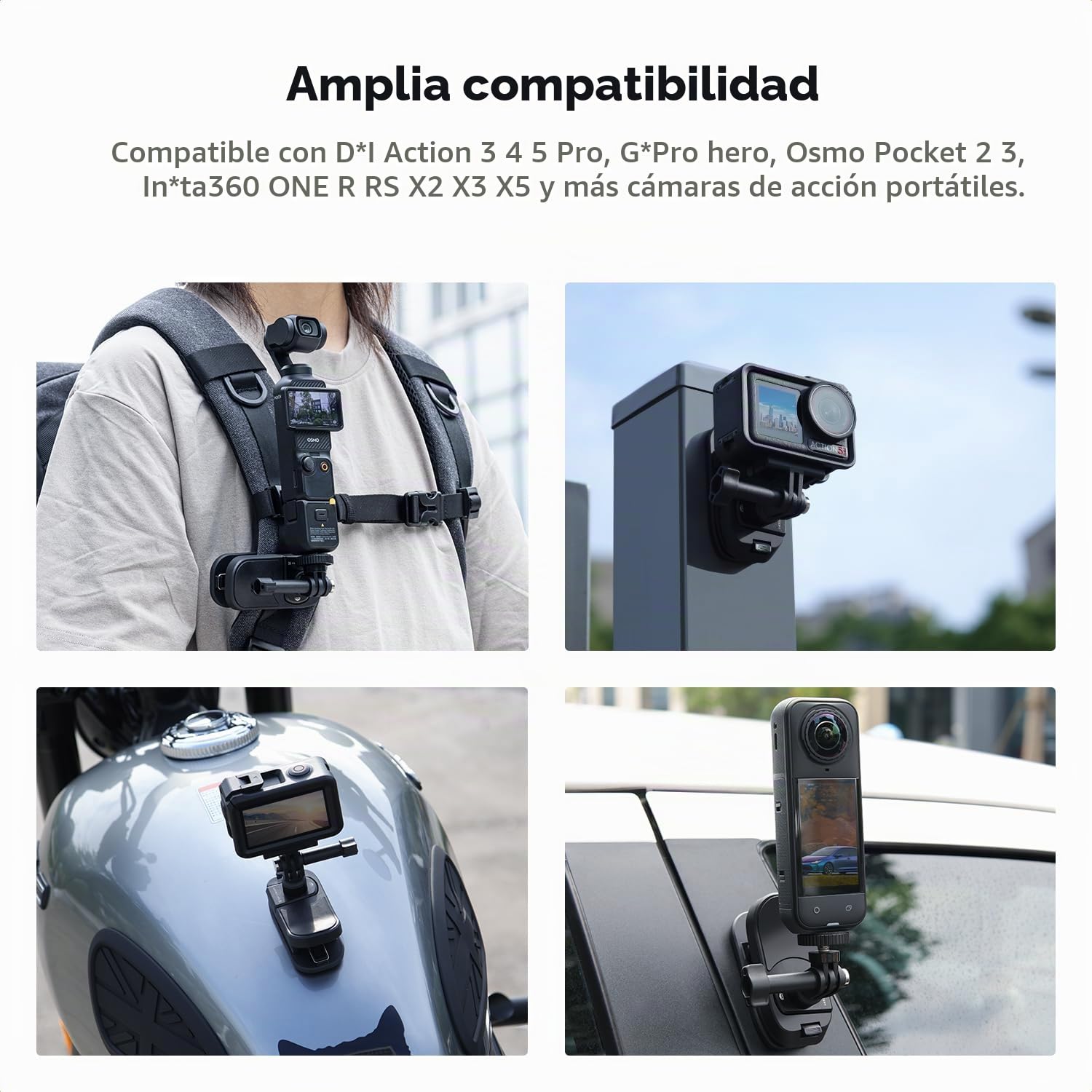 K&F CONCEPT Magnetic Backpack Clip Mount for dji Osmo 360, Osmo Action 5 Pro/4/3, 180° Swivel Quick Release Action Camera Holder for Go Pro Hero 13 12 11 10 9 Black, Insta360 X5 X4 X3, Ace Pro 2 | Soporte de hombro giratorio 180° para GoPro Hero 13/12/11/