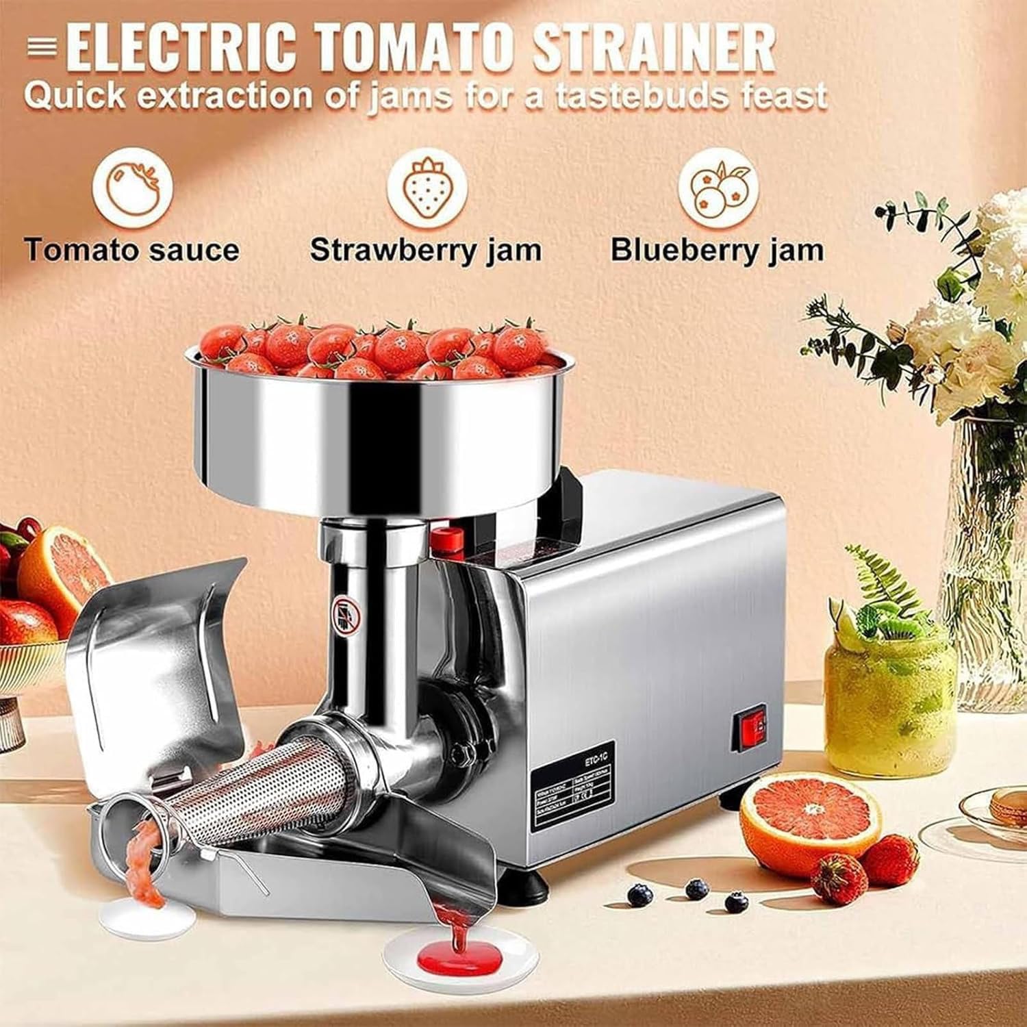 Colino elettrico per pomodoro, 450 W, per salsa di pomodoro, fragola, mirtillo, 160 kg/h