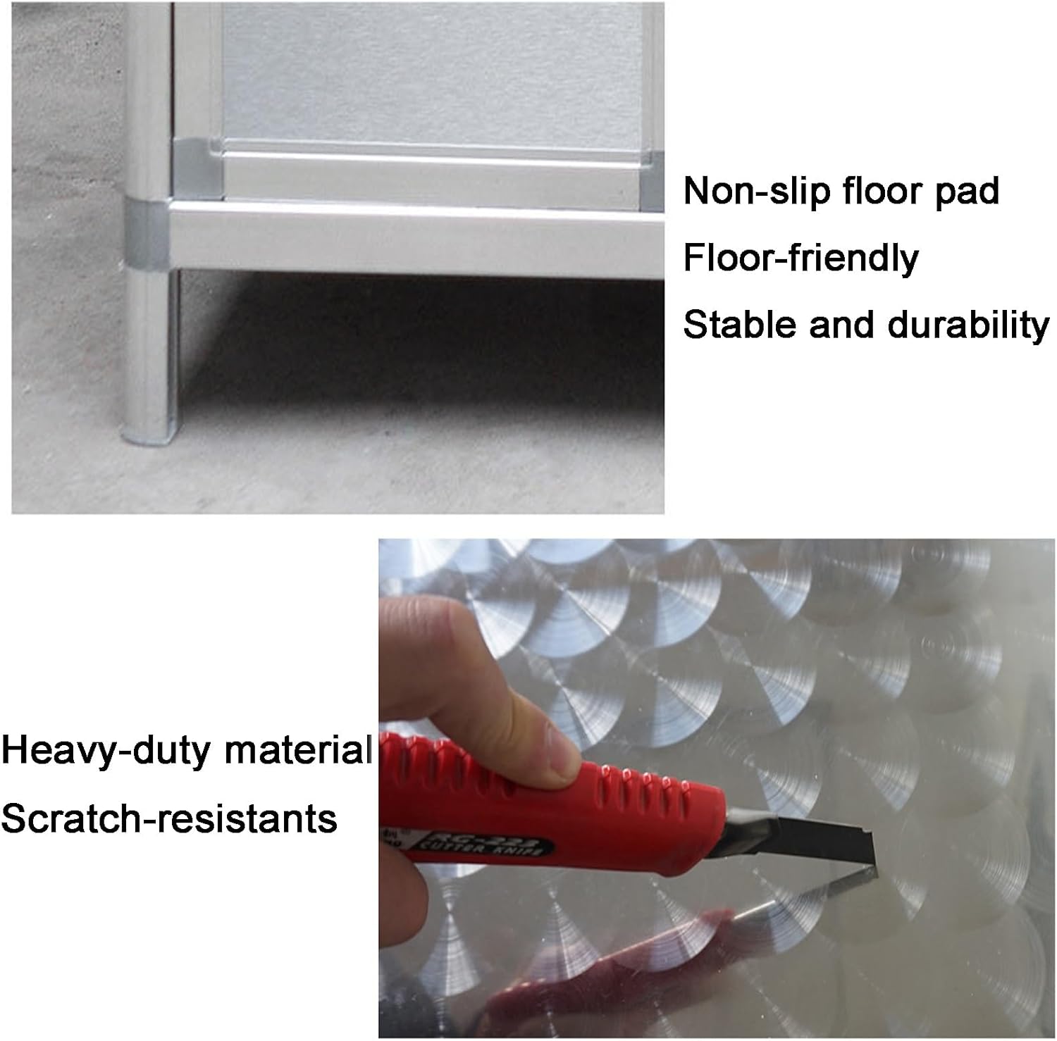 Double-Tier Workbench with Guardrails Non-Slip Mats Stainless Steel Work Table Handles Fully Enclosed Design Aluminum Alloy Frame Plastic Connectors Water Proof