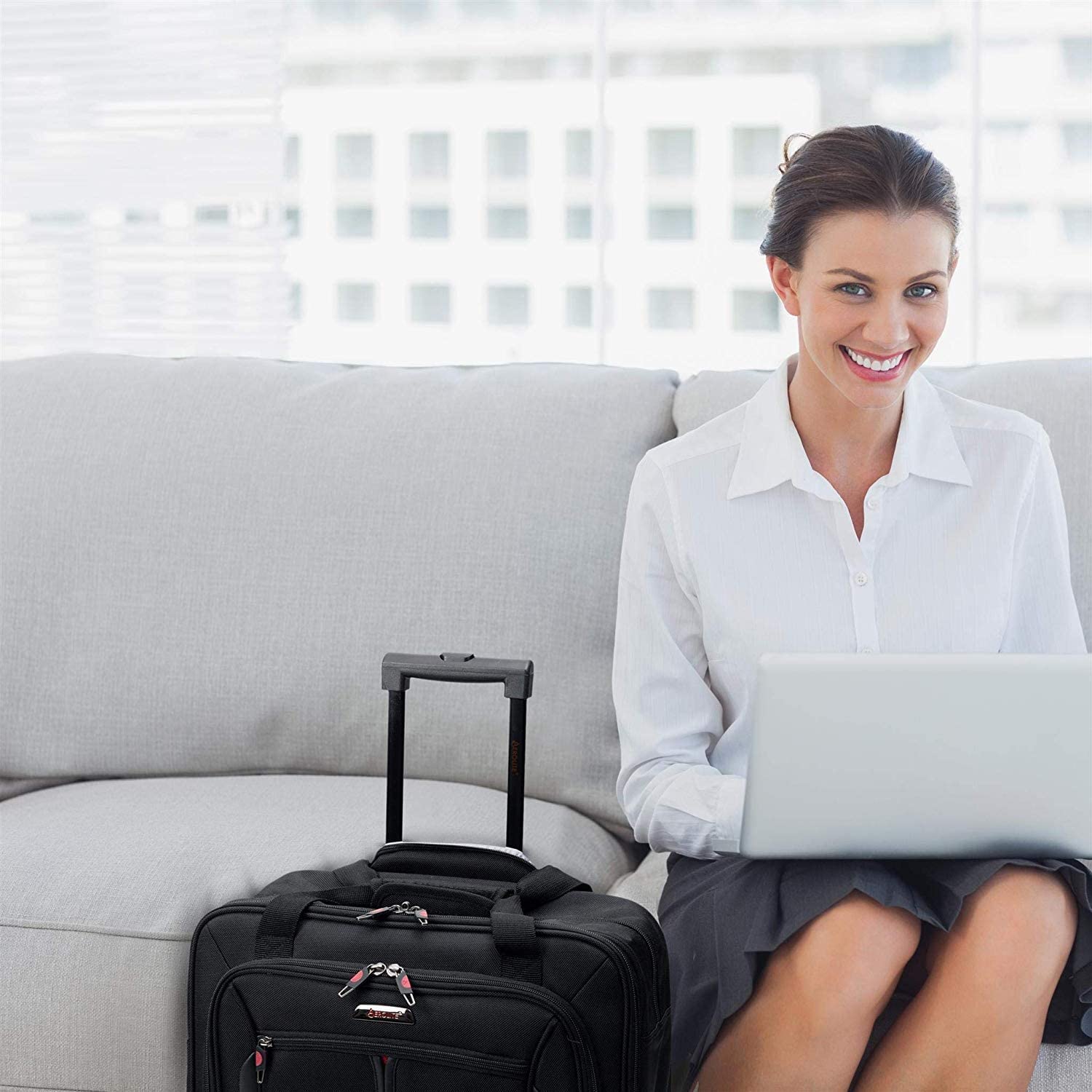 Aerolite Twarda skorupa zwijana wyściełana torba na laptopa na 4 kółkach - pasuje do 15,6 cala, wózek na noc, biznesowy, podręczny bagaż, Czarny 2023