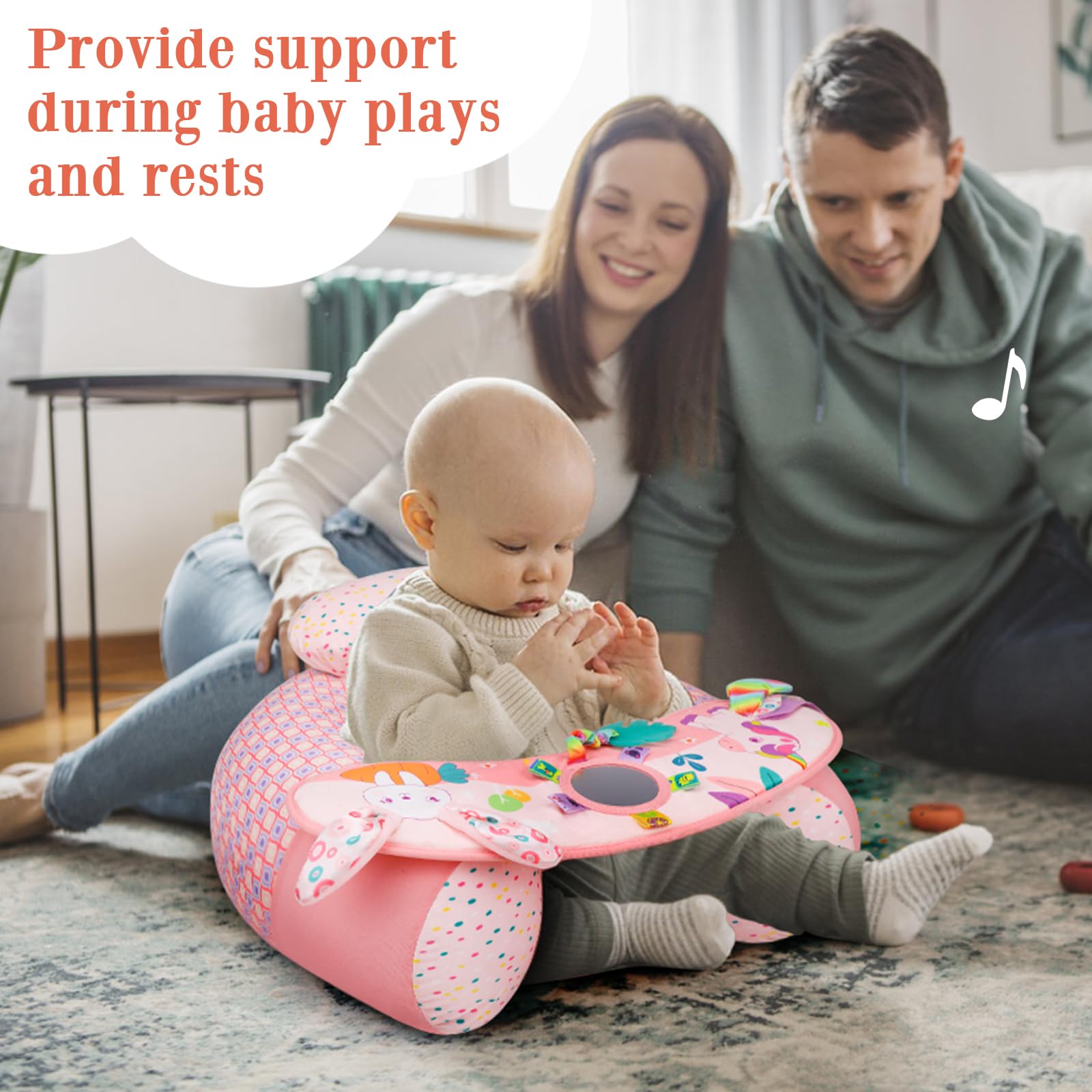 Aufblasbarer Sitz auf dem Boden für Babys von 3-36 Monaten, tragbarer Baby-Stuhl‚ Sit-Me-Up Babyschale abnehmbarer Aktivitäts- und Sinnesplatte, Babysitze zum Aufsitzen (Rosa Neu)