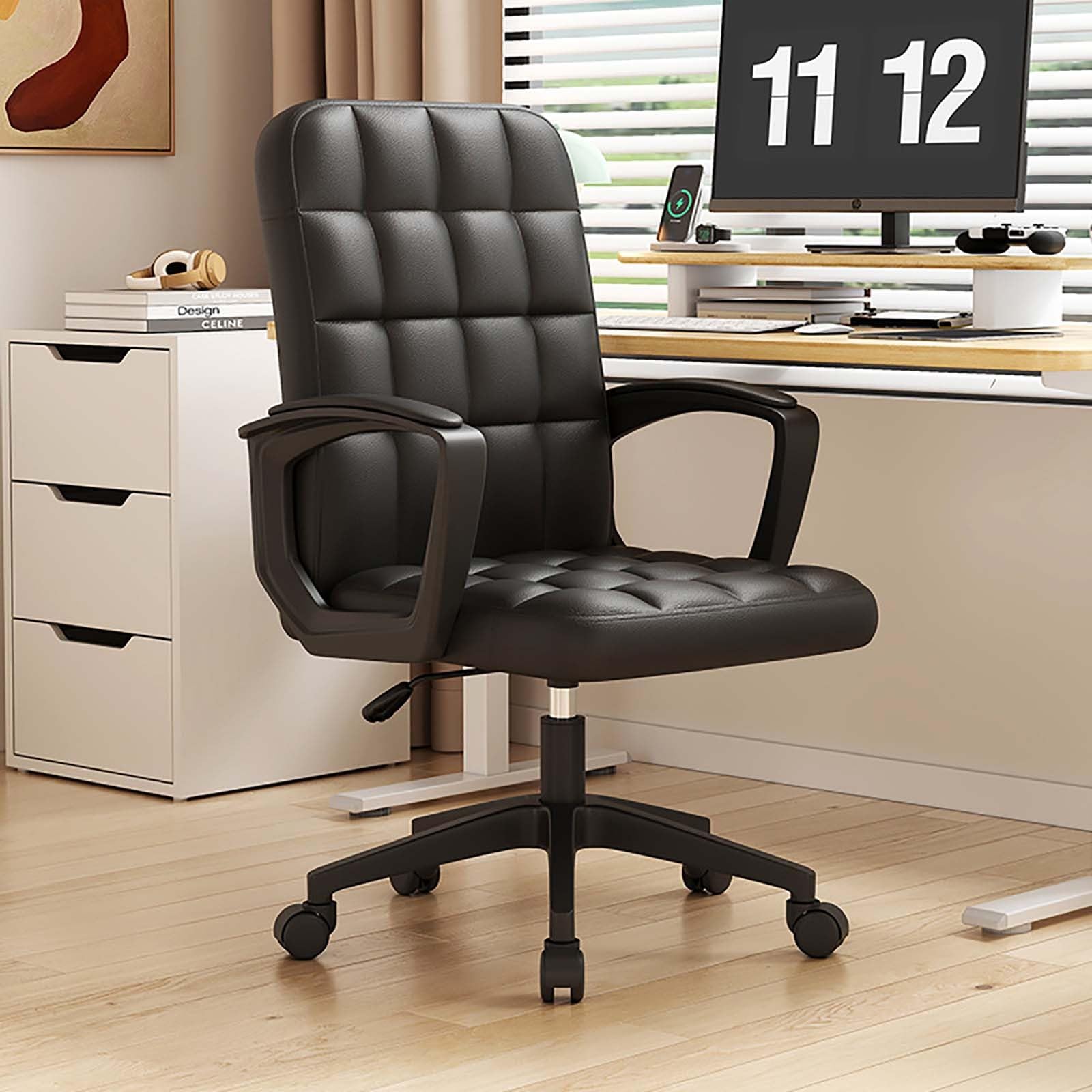 Chaise de Travail avec Coussin en Latex intégré, Chaise de Salle de conférence Mobile, Dossier Haut de Bureau avec roulettes, multifonctionnelle et réglable, Gris foncé, Lin