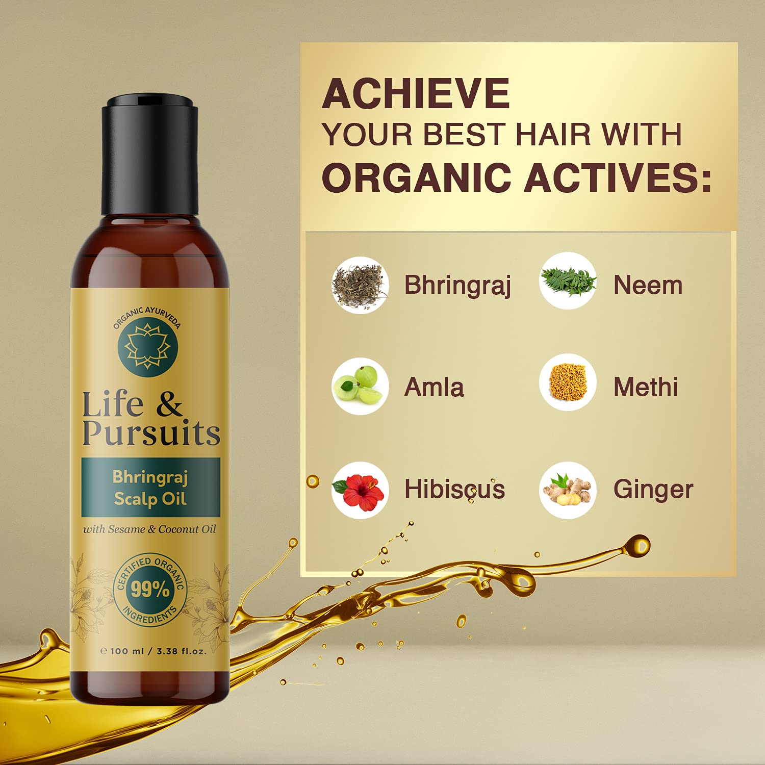 Life & Pursuits USDA Organic Hair Growth Oil (100 ml) With Bhringraj